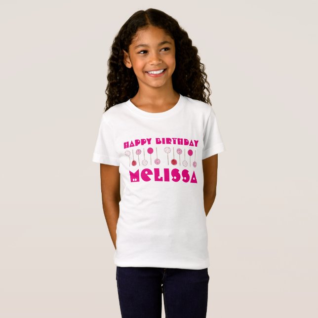 Happy Birthday Pink Frosted Cake Pops Party Favor T-Shirt (Front Full)