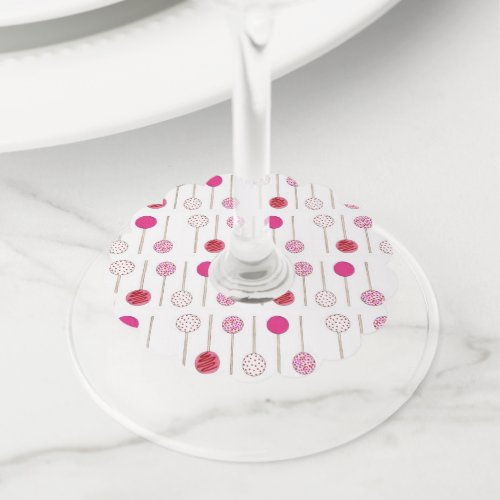 Happy Birthday Pink Frosted Cake Pops Party Wine Glass Tag