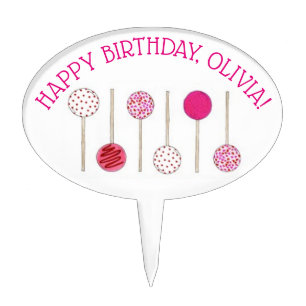 Happy Birthday Pink Frosted Cake Pops Topper