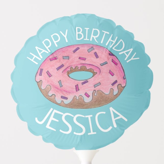Happy Birthday Pink Frosted Donut Doughnut Balloon (Front)