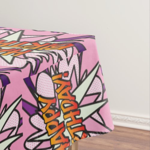 HAPPY BIRTHDAY Pink Fun Retro Comic Book Tablecloth