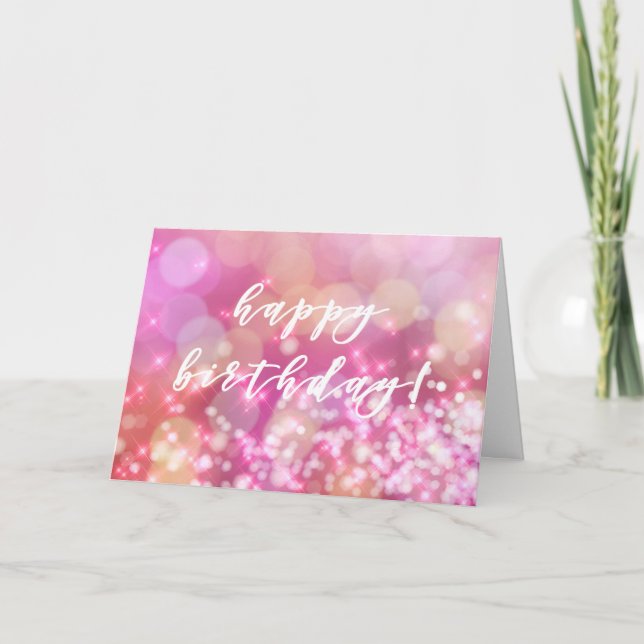 Happy Birthday - Pink Glitter and Glamour Card (Front)