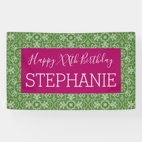 Happy Birthday _ Pink Green Patterned Banner