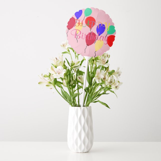 Happy Birthday Pink Heart Balloons (Vase)
