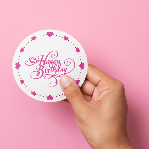 Happy Birthday Pink Hearts Classic Round Sticker