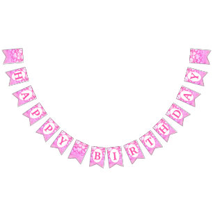HAPPY BIRTHDAY Pink hearts party Bunting Flags