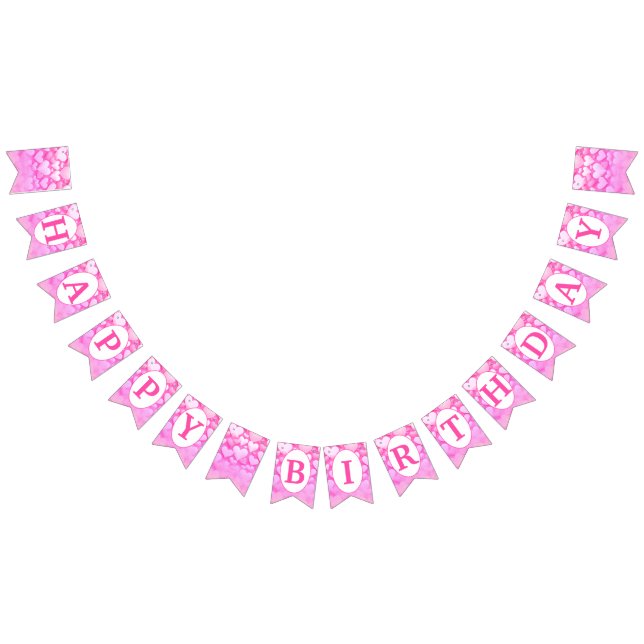 HAPPY BIRTHDAY Pink hearts party Bunting Flags (All)
