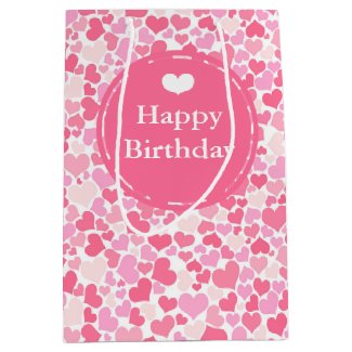 Happy Birthday - Pink Hearts Patterned Gift Bag