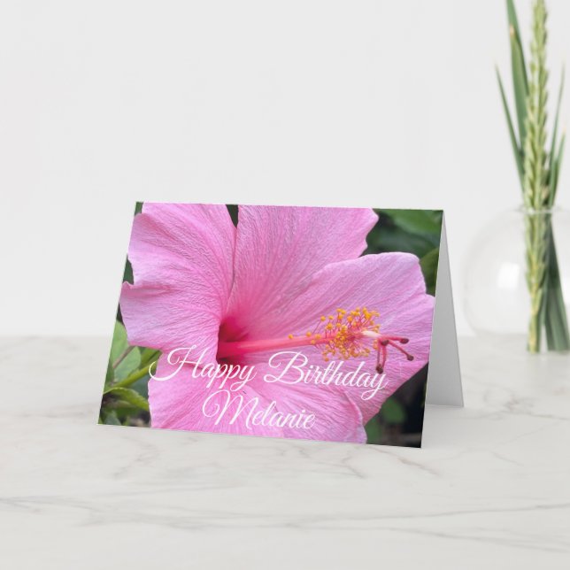 Happy Birthday Pink Hibiscus Bloom Card (Front)