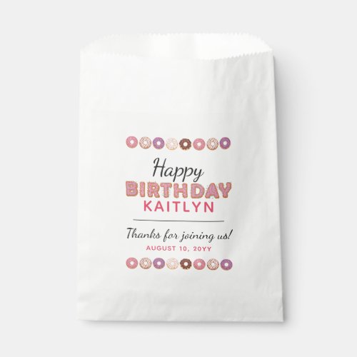 HAPPY BIRTHDAY Pink Iced Donuts Custom Name Party Favor Bag