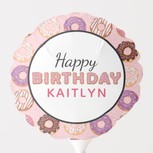 HAPPY BIRTHDAY Pink Iced Donuts Pattern With Name Balloon
