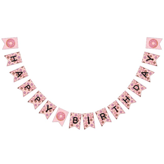 HAPPY BIRTHDAY Pink Iced Donuts Sweetest One Party Bunting Flags (All)