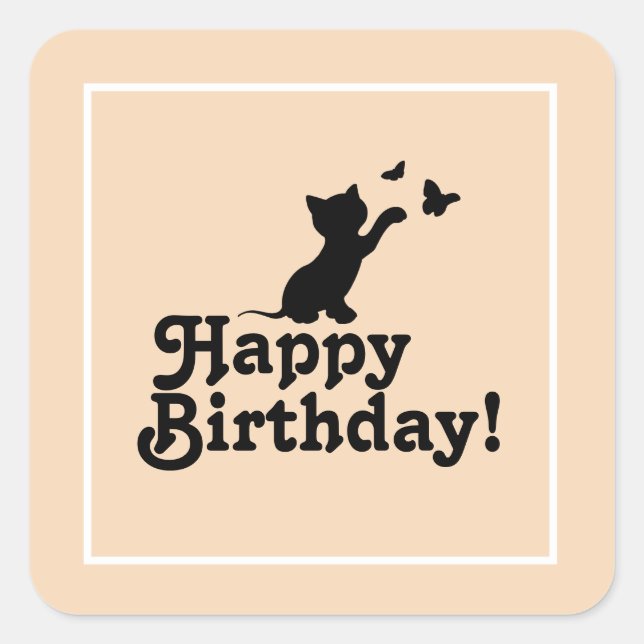 Happy Birthday Pink Kitten and Butterfly Sticker (Front)
