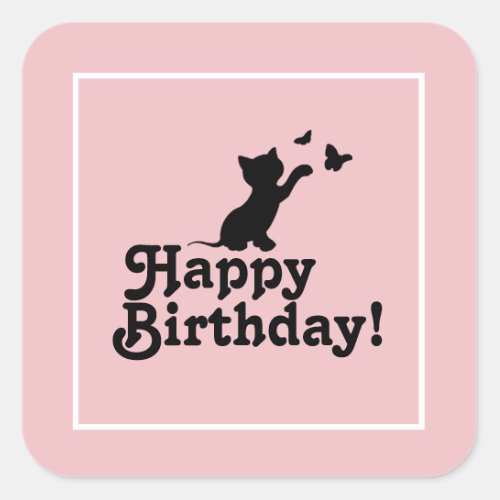 Happy Birthday Pink Kitten Cat Butterfly Sticker