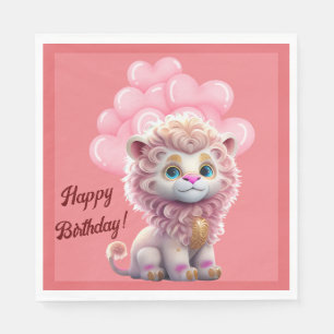 Happy Birthday Pink Lion Napkins