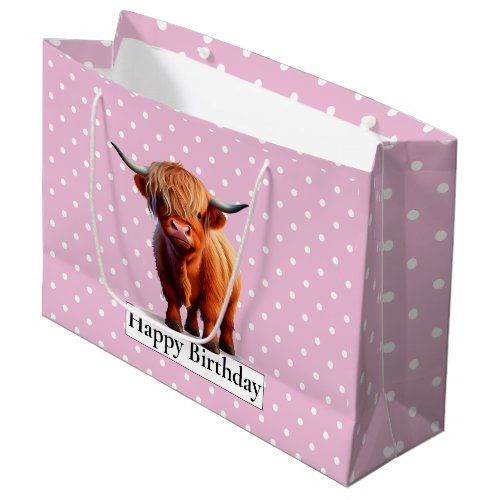 HAPPY BIRTHDAY Pink LONG HAIR COW Large Gift Bag