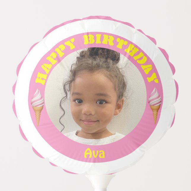 Happy Birthday Pink Modern Custom Photo Balloon (Front)
