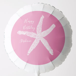 Happy Birthday Pink Nautical Starfish Cute Girly Balloon