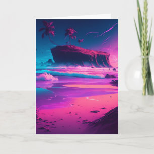 Happy Birthday   Pink Ocean Waves Card