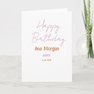 HAPPY BIRTHDAY PINK ORANGE NAME SIMPLE YEAR PLACE CARD