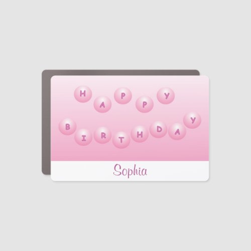 Happy Birthday Pink Orbs Personalized Car Magnet