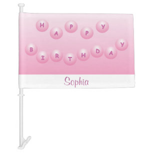 Happy Birthday Pink Orbs Personalized with Age Car Flag