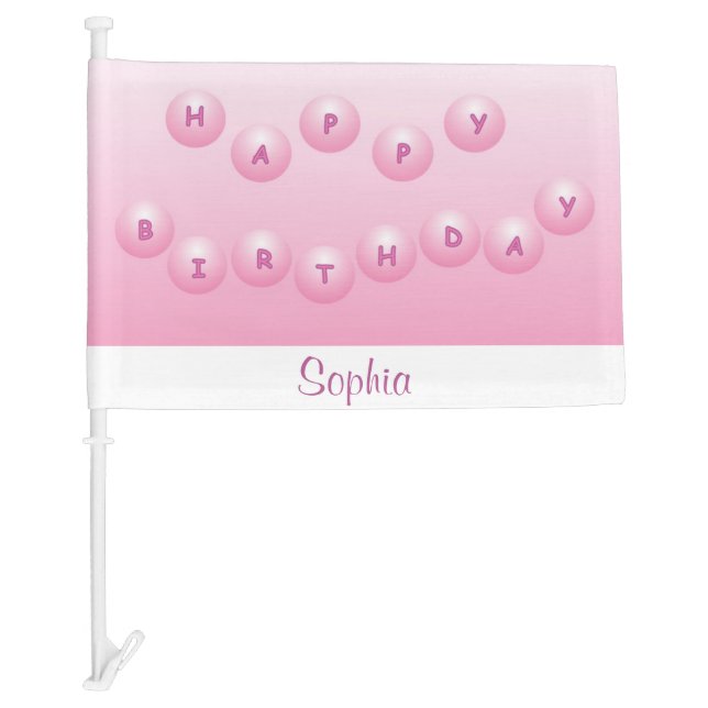 Happy Birthday Pink Orbs Personalized with Age Car Flag (Front)