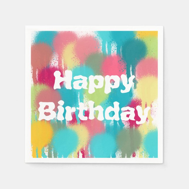 Happy Birthday Pink Paint Party Napkins (Front)