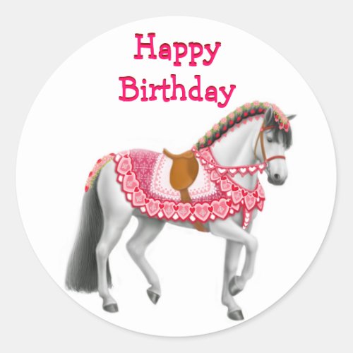 Happy Birthday Pink Parade Horse Sticker