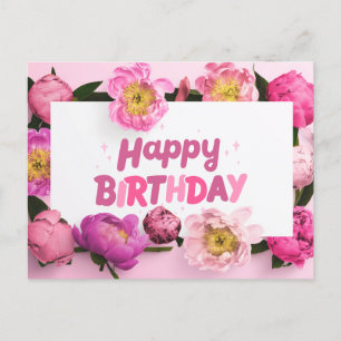 Happy Birthday Pink Peony Flowers Postcard