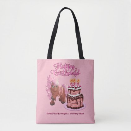 Happy Birthday Pink Pony Round &#39;Em Up Cowgirl Tote Bag