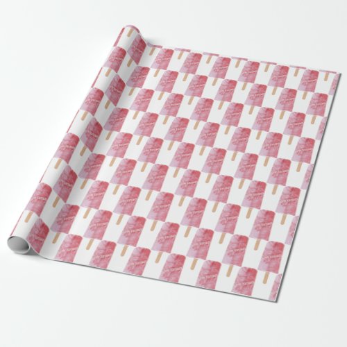 happy birthday pink popsicle wrapping paper