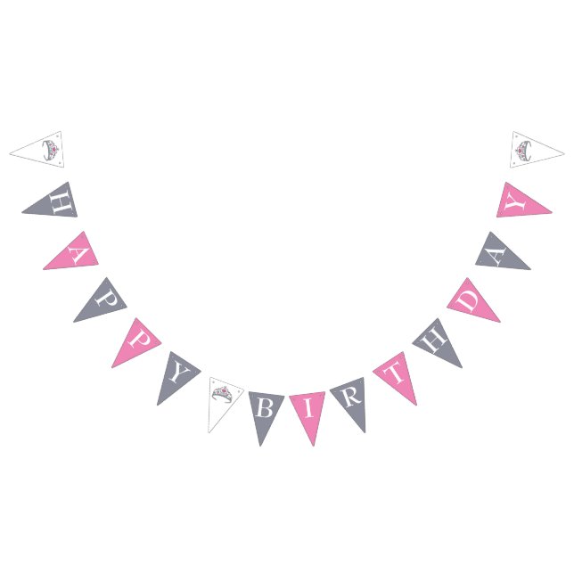 Happy Birthday Pink Princess Party Tiara Crown Bunting Flags (All)