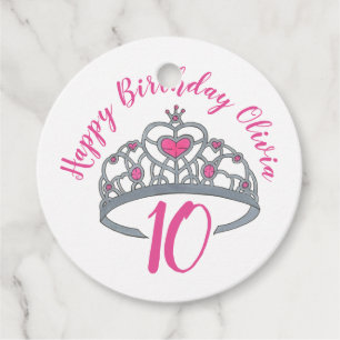 Happy Birthday Pink Princess Party Tiara Crown Favor Tags