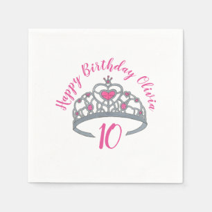 Happy Birthday Pink Princess Party Tiara Crown Napkins