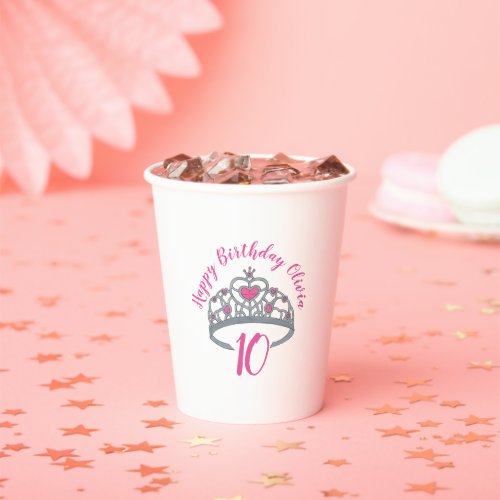 Happy Birthday Pink Princess Party Tiara Crown Paper Cups