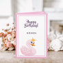 Happy Birthday pink princess swan on white Card