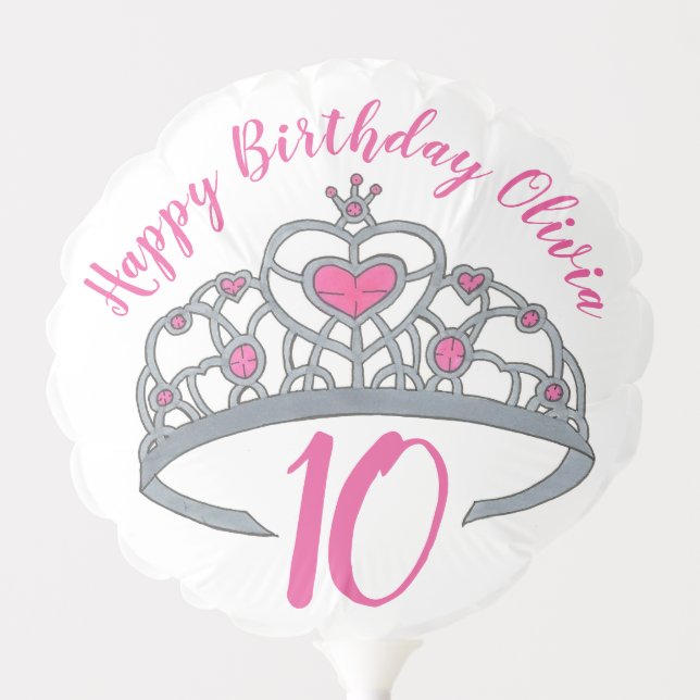 Happy Birthday Pink Princess Tiara Crown Balloon (Front)