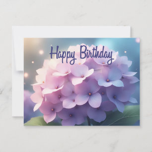 Happy Birthday Pink Purple Hydrangea Flowers Postcard