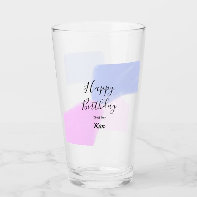 Happy birthday pink purple pastel name simple eleg glass (Front)