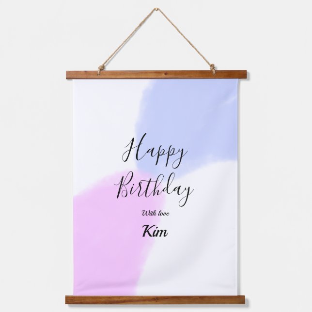 Happy birthday pink purple pastel name simple eleg hanging tapestry (Front)
