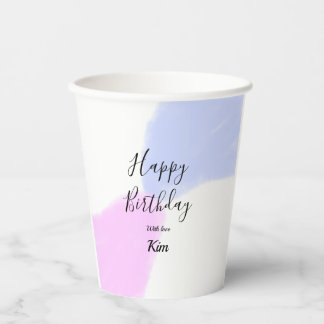 Happy birthday pink purple pastel name simple eleg paper cups