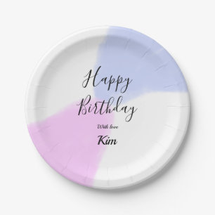 Happy birthday pink purple pastel name simple eleg paper plates