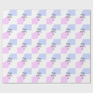 Happy birthday pink purple pastel name simple eleg wrapping paper