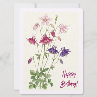 Happy birthday pink purple watercolour floral holiday card