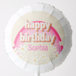 Happy Birthday Pink Rainbow Daisy Balloon – Retro