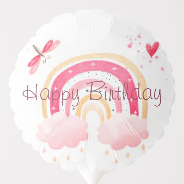 Happy Birthday pink rainbow personalized Balloon (Front)