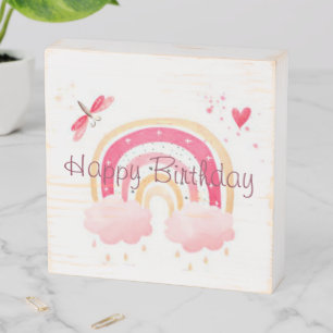 Happy Birthday pink rainbow Wooden Box Sign