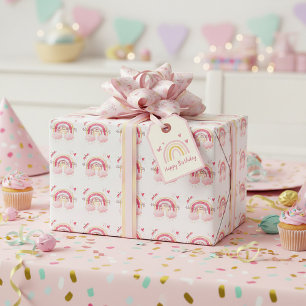 Happy Birthday pink rainbow Wrapping Paper