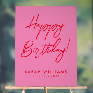 Happy Birthday Pink Red Modern Script Acrylic Sign